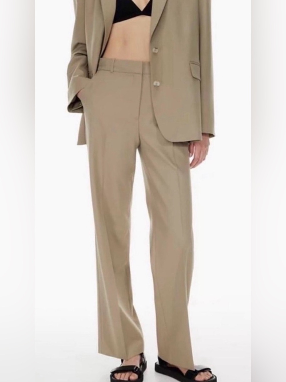 Aritzia Babaton City Wool Agency Pant Taupe Beige Tailored Trousers Size 2 - Picture 2 of 13